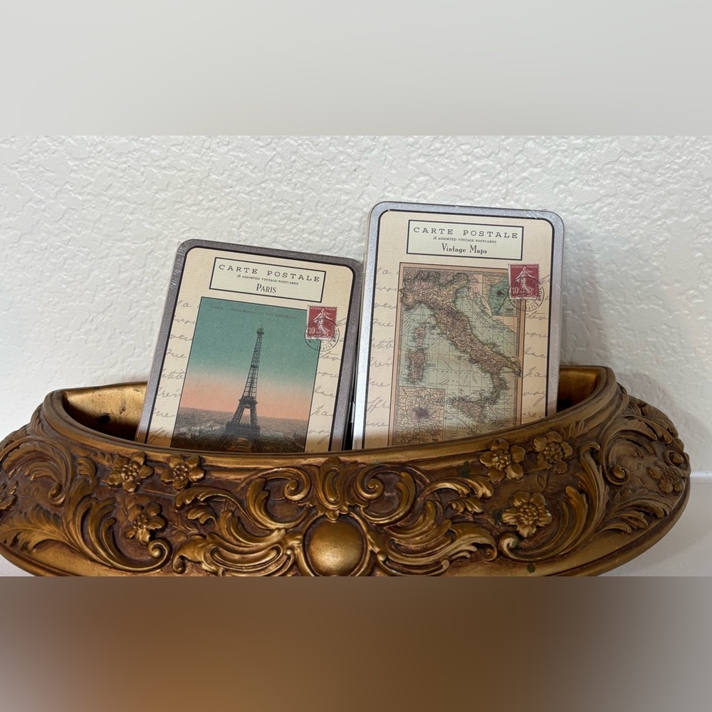 Vintage Style Carte Postale Tins with Postcards (Set of 2)